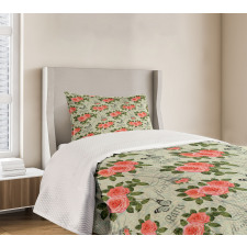 Paris Themed Flowers Bedspread Set