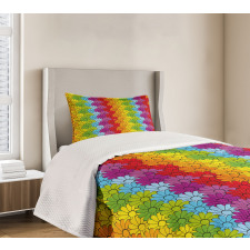 Rainbow Colored Flowers Bedspread Set