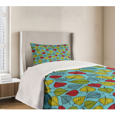 Falling Leaves on Blue Bedspread Set