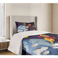 Rocket Earth Stars UFO Bedspread Set