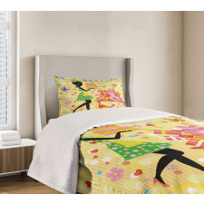 Woman with Birthday Cake Bedspread Set