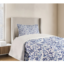 Modern Flowers Leaves Buds Bedspread Set