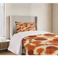 Orange Flowers Dragonfly Bedspread Set