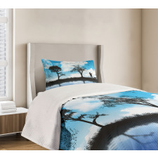 Man Dog Lake Tree Moon Bedspread Set