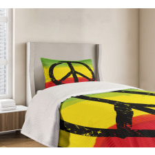 Grunge Hippie Peace Sign Bedspread Set