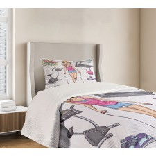 Cartoon Girl Work Bedspread Set