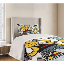 Cartoon Cat Lifting Bedspread Set