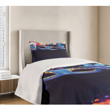 Vivid Blue Carnival Mask Bedspread Set