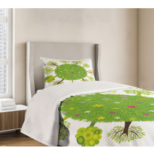 Various Green Trees Bloom Bedspread Set