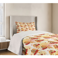 Romantic Fall Season Tile Bedspread Set