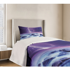 Stormy Sky Ocean Rocks Night Bedspread Set