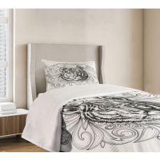 Monochrome Feline Leaves Bedspread Set