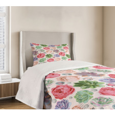 Peony Roses and Cactus Bedspread Set