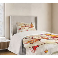 Skating Happy Snowman Bedspread Set