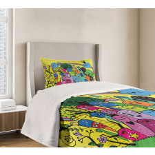 Hand Drawn Crazy Doodle Bedspread Set