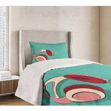 Cool Pink Retro Earphones Bedspread Set