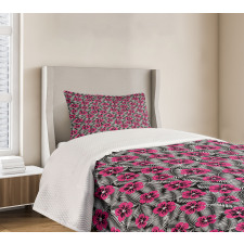 Pink Hibiscus Modern Leaf Bedspread Set