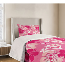 Pink Hibiscus Butterflies Bedspread Set