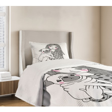 Girl Holding Her Pug Love Bedspread Set