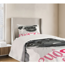 Pug Love Image Grey Bedspread Set