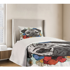 Black and White Head of Dog Bedspread Set