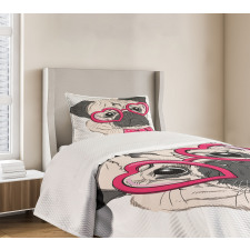 Dog with Heart Glasses Bow Bedspread Set