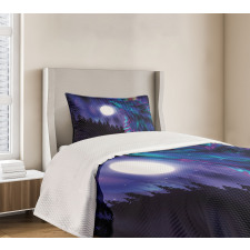Aurora Borealis and Wolf Bedspread Set