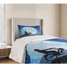 Person Rides Bicycle Night Bedspread Set