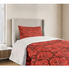 Red Roses Water Rain Drops Bedspread Set
