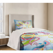 Colorful Floral Art Motif Bedspread Set