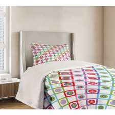 Squares with Flowers Bedspread Set