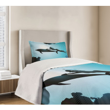 Diver Girl with Dolphin Bedspread Set