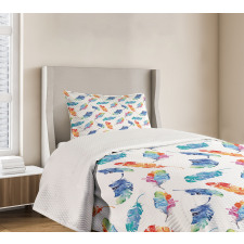 Watercolor Bird Feather Bedspread Set