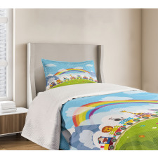 Cartoon Railway Train Bedspread Set