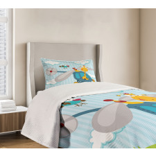 Funny Giraffe and Bird Bedspread Set