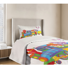 Clown Cat Bunny Train Bedspread Set