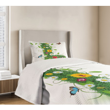 Flower Themed Image L Bedspread Set