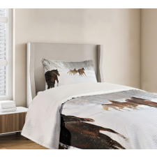 Horses in Snowy Forest Bedspread Set