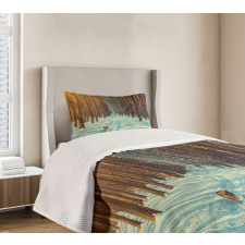 Skier Running Dog Forest Bedspread Set