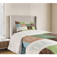 Checkered Tea Images Bedspread Set