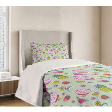 Smiling Cat Maneki Neko Bedspread Set