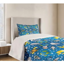 Alien and Human Astronaut Bedspread Set