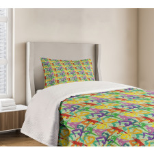 Colorful Poses Eastern Asia Bedspread Set