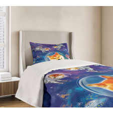 Astronaut Shibas in Space Bedspread Set