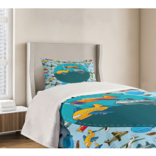 Cartoon Airplanes Bedspread Set