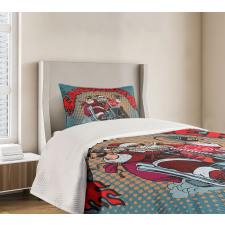 Pop Art Retro Biker Santa Bedspread Set