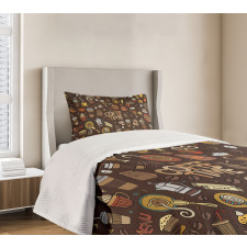 Hand Drawn Doodle Coffee Bedspread Set