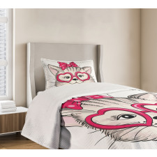 Heart Shape Glasses Bow Bedspread Set