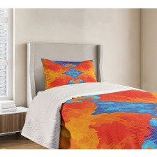 Contemporary Blue Orange Bedspread Set
