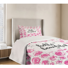 Watercolor Buds Words Bedspread Set